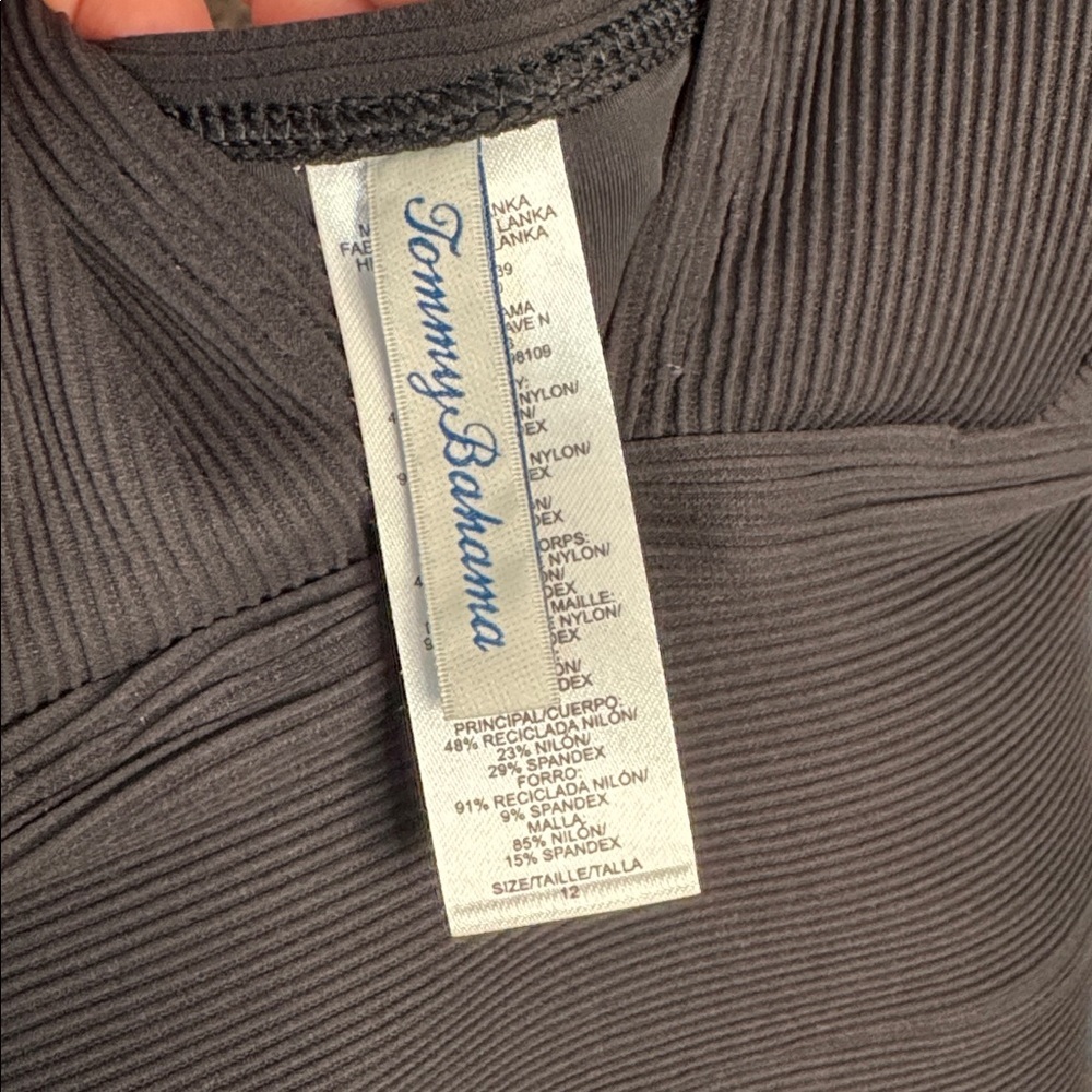 Tommy Bahama Ocean Point V Neck Ribbed One Piece Swimsuit Black 12 Tummy Control - Picture 8 of 8